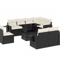 9-tlg. Garten-Sofagarnitur mit Kissen Schwarz Poly Rattan
