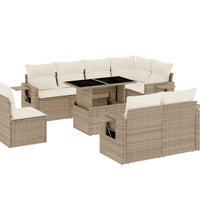 9-tlg. Garten-Sofagarnitur mit Kissen Beige Poly Rattan