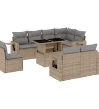 9-tlg. Garten-Sofagarnitur mit Kissen Beige Poly Rattan