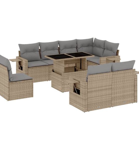 9-tlg. Garten-Sofagarnitur mit Kissen Beige Poly Rattan