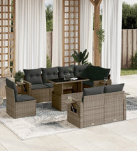 9-tlg. Garten-Sofagarnitur mit Kissen Grau Poly Rattan