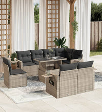 9-tlg. Garten-Sofagarnitur mit Kissen Hellgrau Poly Rattan
