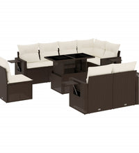 9-tlg. Garten-Sofagarnitur mit Kissen Braun Poly Rattan
