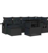 7-tlg. Garten-Sofagarnitur mit Kissen Schwarz Poly Rattan