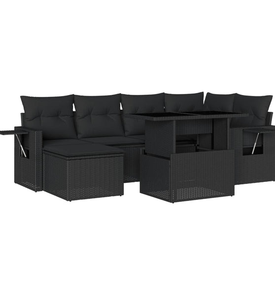 7-tlg. Garten-Sofagarnitur mit Kissen Schwarz Poly Rattan