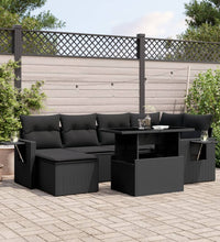 7-tlg. Garten-Sofagarnitur mit Kissen Schwarz Poly Rattan