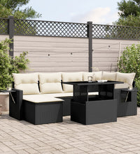 7-tlg. Garten-Sofagarnitur mit Kissen Schwarz Poly Rattan