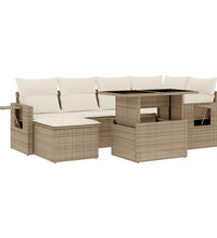 7-tlg. Garten-Sofagarnitur mit Kissen Beige Poly Rattan