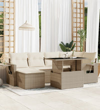 7-tlg. Garten-Sofagarnitur mit Kissen Beige Poly Rattan