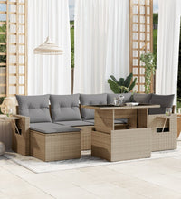 7-tlg. Garten-Sofagarnitur mit Kissen Beige Poly Rattan