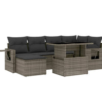 7-tlg. Garten-Sofagarnitur mit Kissen Grau Poly Rattan