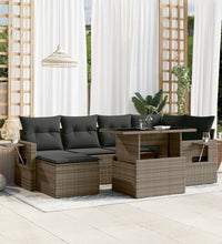 7-tlg. Garten-Sofagarnitur mit Kissen Grau Poly Rattan