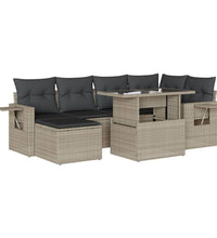 7-tlg. Garten-Sofagarnitur mit Kissen Hellgrau Poly Rattan