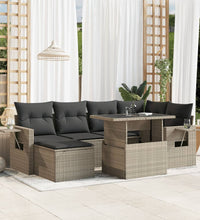 7-tlg. Garten-Sofagarnitur mit Kissen Hellgrau Poly Rattan