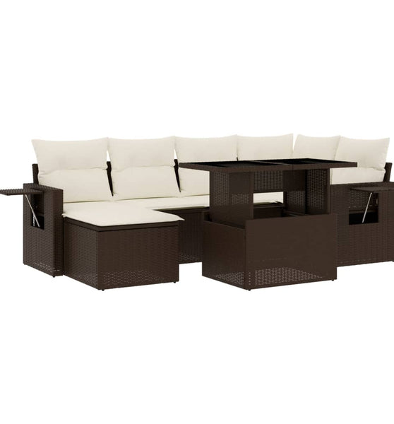 7-tlg. Garten-Sofagarnitur mit Kissen Braun Poly Rattan