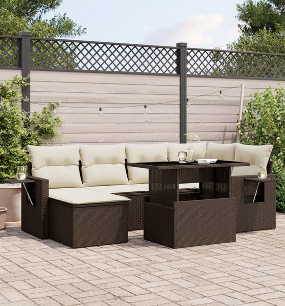 7-tlg. Garten-Sofagarnitur mit Kissen Braun Poly Rattan
