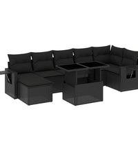 8-tlg. Garten-Sofagarnitur mit Kissen Schwarz Poly Rattan