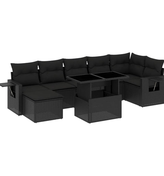 8-tlg. Garten-Sofagarnitur mit Kissen Schwarz Poly Rattan