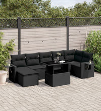 8-tlg. Garten-Sofagarnitur mit Kissen Schwarz Poly Rattan