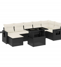8-tlg. Garten-Sofagarnitur mit Kissen Schwarz Poly Rattan