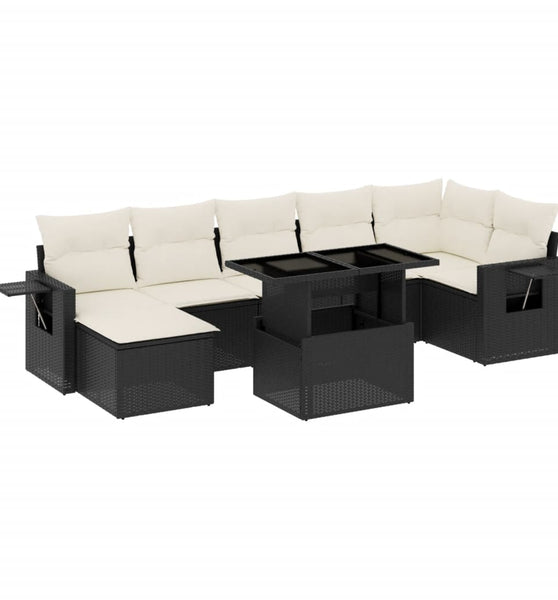 8-tlg. Garten-Sofagarnitur mit Kissen Schwarz Poly Rattan