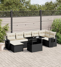 8-tlg. Garten-Sofagarnitur mit Kissen Schwarz Poly Rattan
