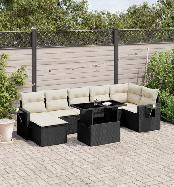 8-tlg. Garten-Sofagarnitur mit Kissen Schwarz Poly Rattan