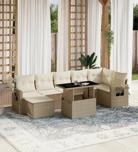 8-tlg. Garten-Sofagarnitur mit Kissen Beige Poly Rattan