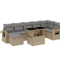 8-tlg. Garten-Sofagarnitur mit Kissen Beige Poly Rattan