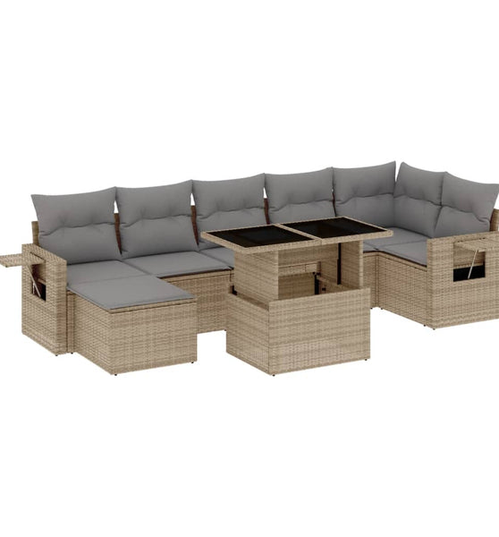 8-tlg. Garten-Sofagarnitur mit Kissen Beige Poly Rattan