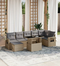 8-tlg. Garten-Sofagarnitur mit Kissen Beige Poly Rattan