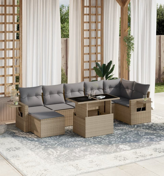 8-tlg. Garten-Sofagarnitur mit Kissen Beige Poly Rattan