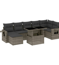 8-tlg. Garten-Sofagarnitur mit Kissen Grau Poly Rattan