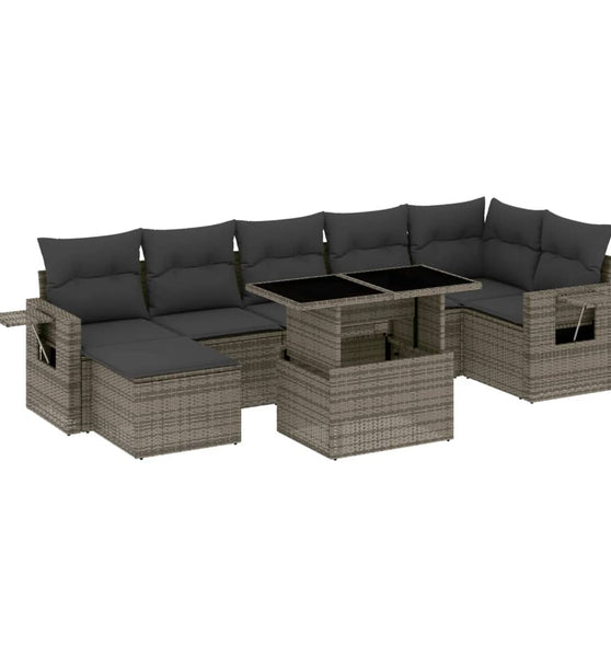 8-tlg. Garten-Sofagarnitur mit Kissen Grau Poly Rattan
