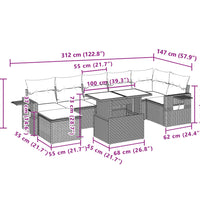 8-tlg. Garten-Sofagarnitur mit Kissen Grau Poly Rattan