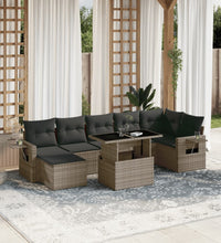 8-tlg. Garten-Sofagarnitur mit Kissen Grau Poly Rattan
