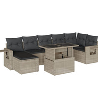8-tlg. Garten-Sofagarnitur mit Kissen Hellgrau Poly Rattan