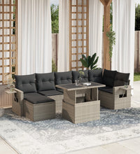 8-tlg. Garten-Sofagarnitur mit Kissen Hellgrau Poly Rattan