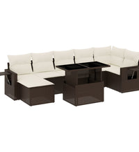 8-tlg. Garten-Sofagarnitur mit Kissen Braun Poly Rattan