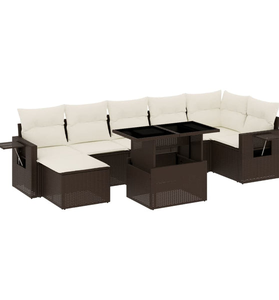 8-tlg. Garten-Sofagarnitur mit Kissen Braun Poly Rattan