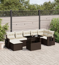 8-tlg. Garten-Sofagarnitur mit Kissen Braun Poly Rattan