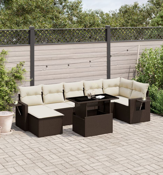 8-tlg. Garten-Sofagarnitur mit Kissen Braun Poly Rattan