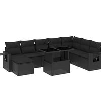8-tlg. Garten-Sofagarnitur mit Kissen Schwarz Poly Rattan
