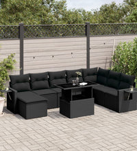 8-tlg. Garten-Sofagarnitur mit Kissen Schwarz Poly Rattan