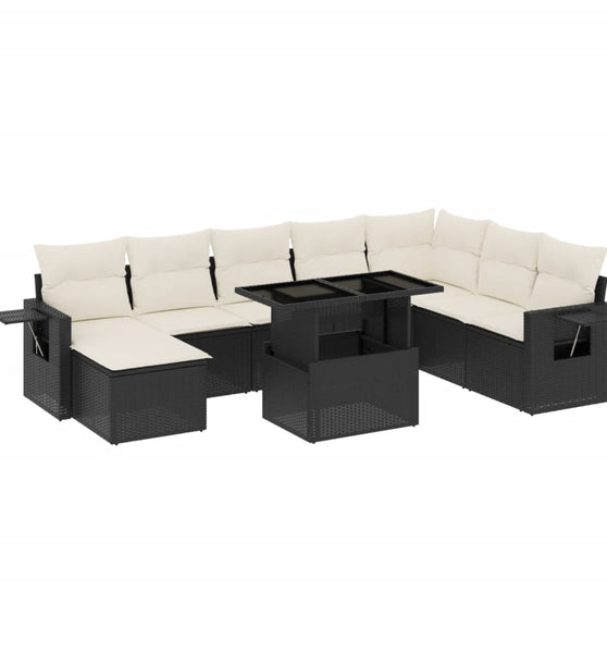 8-tlg. Garten-Sofagarnitur mit Kissen Schwarz Poly Rattan