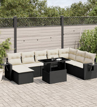 8-tlg. Garten-Sofagarnitur mit Kissen Schwarz Poly Rattan