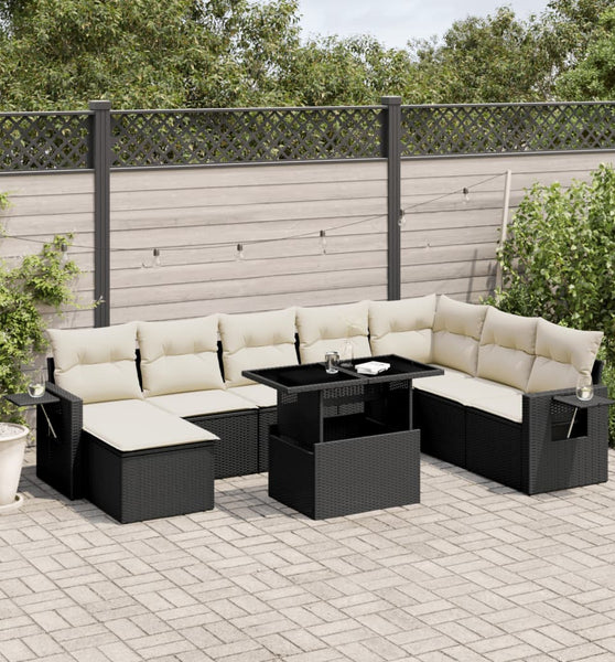 8-tlg. Garten-Sofagarnitur mit Kissen Schwarz Poly Rattan