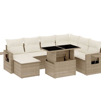8-tlg. Garten-Sofagarnitur mit Kissen Beige Poly Rattan