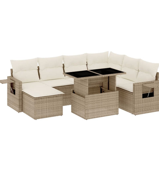 8-tlg. Garten-Sofagarnitur mit Kissen Beige Poly Rattan