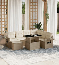 8-tlg. Garten-Sofagarnitur mit Kissen Beige Poly Rattan